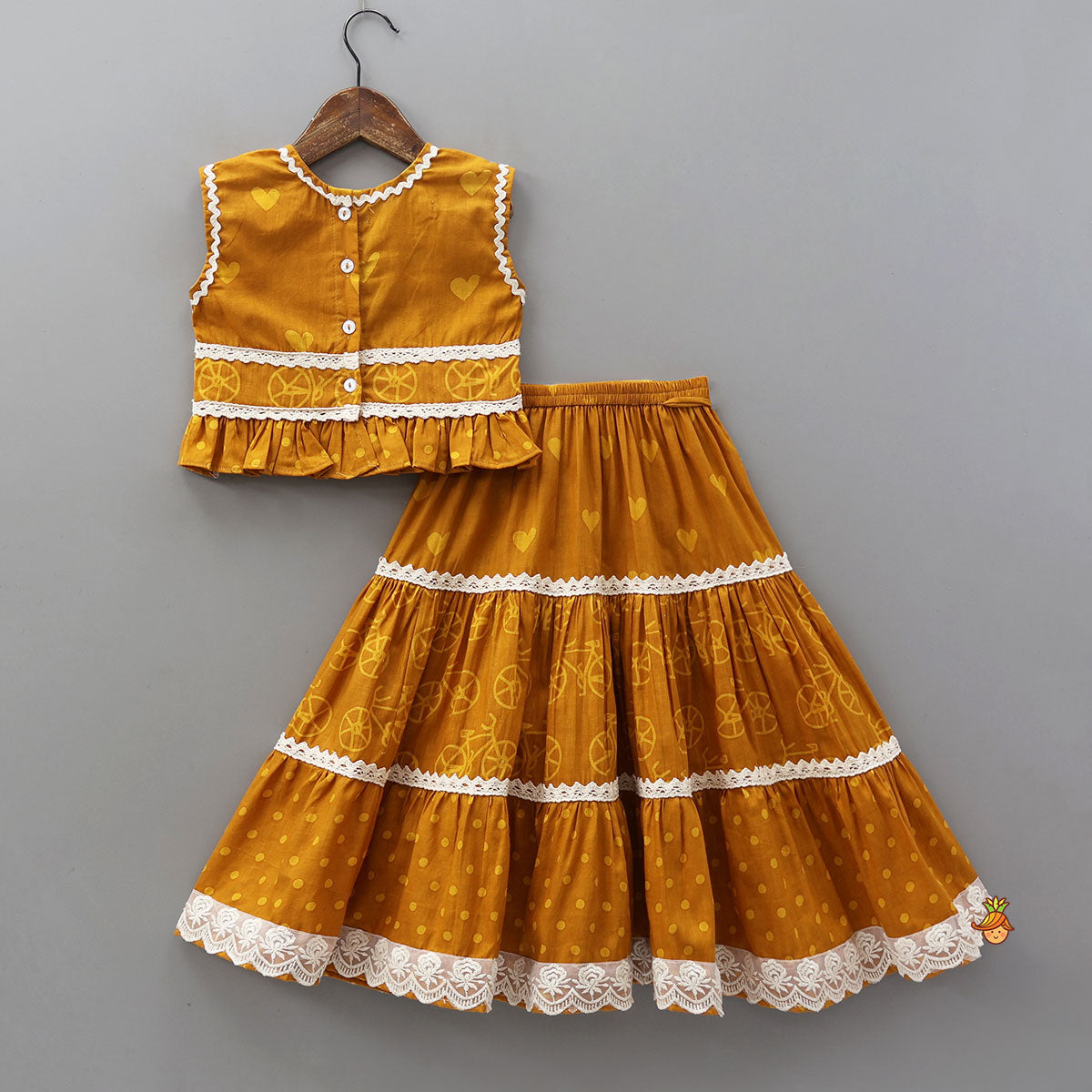 Elegant V-Neck Printed Top With Matching Lehenga