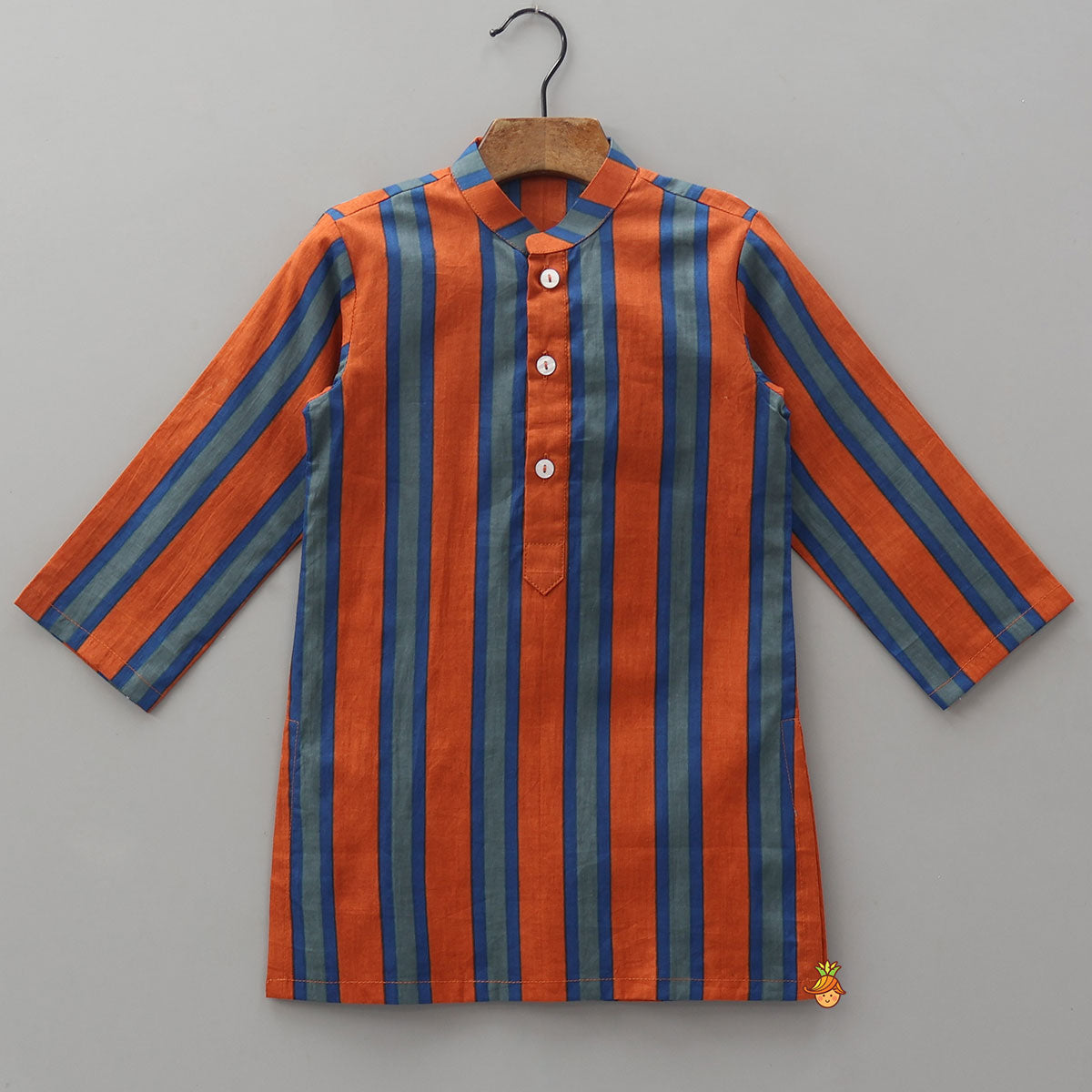 Vertical Striped Ethnic Kurta With Printed Jacket And Pyjama