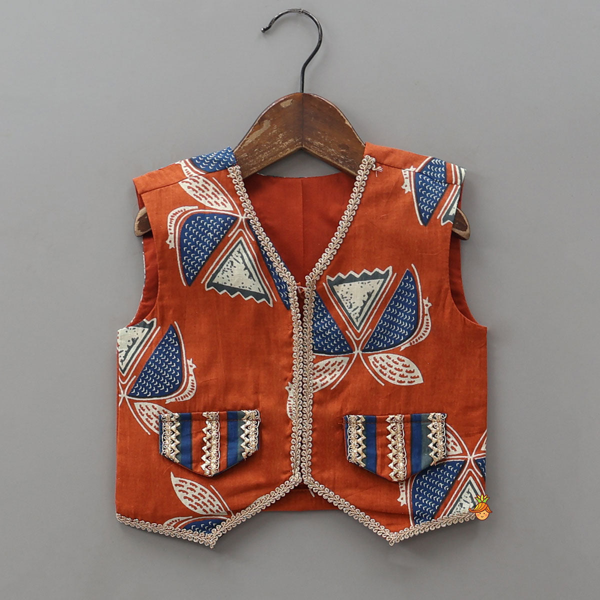 Faux Pocket Printed Top And Striped Lehenga