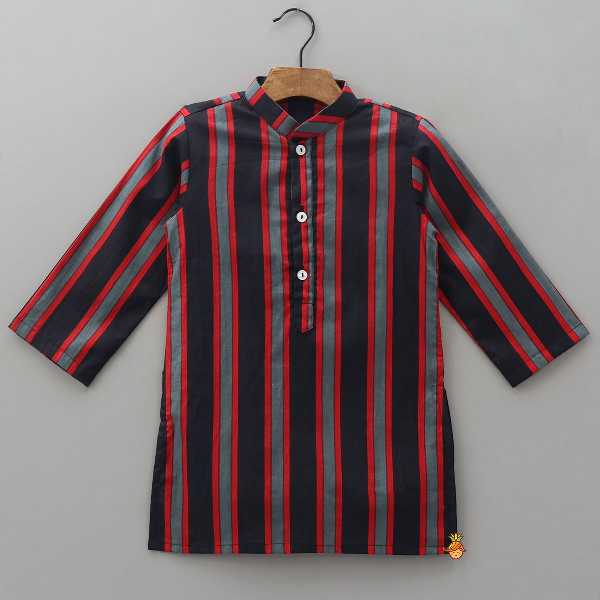 Vertical Striped Kurta With Printed Jacket And Pyjama