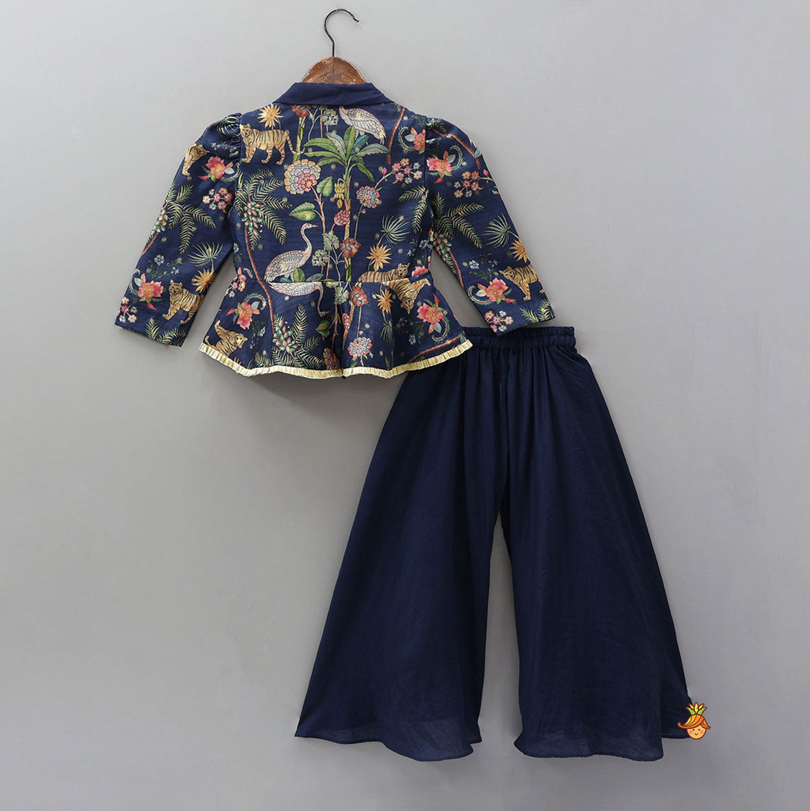 Printed Jacket Style Peplum Top And Flared Palazzo