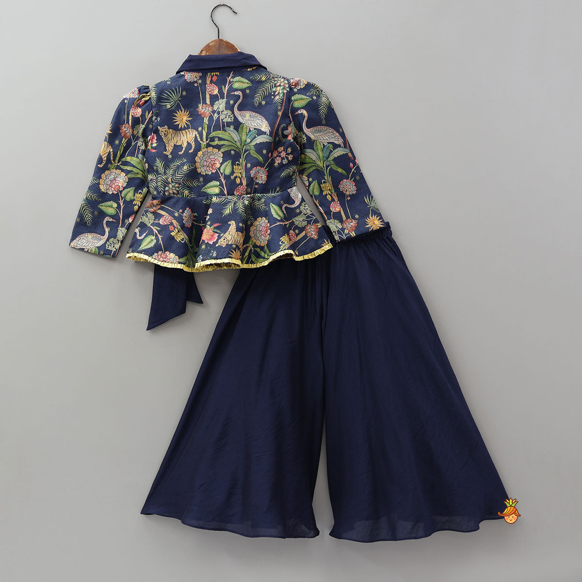 Printed Jacket Style Peplum Top And Flared Palazzo