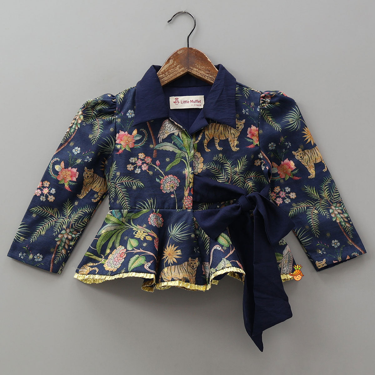 Printed Jacket Style Peplum Top And Flared Palazzo