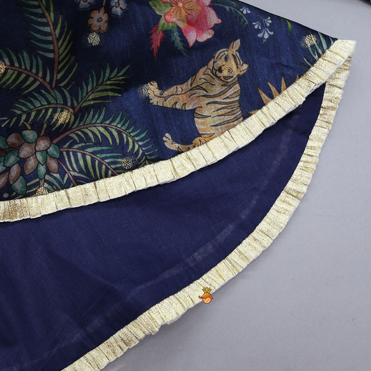 Printed Jacket Style Peplum Top And Flared Palazzo