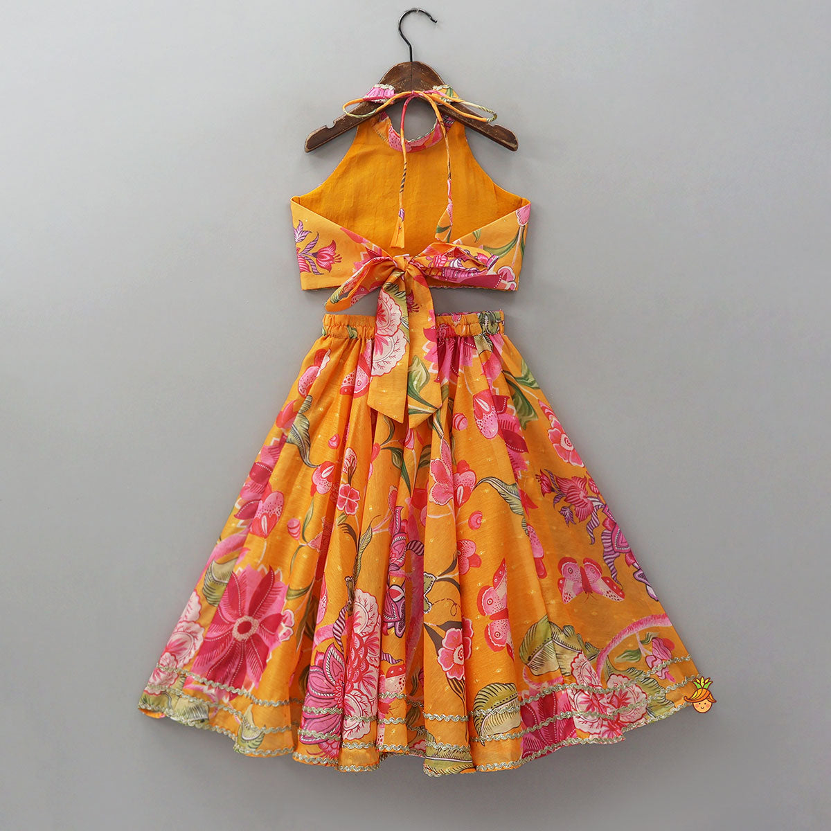 Floral Printed Halter Neck Crop Top And Lehenga