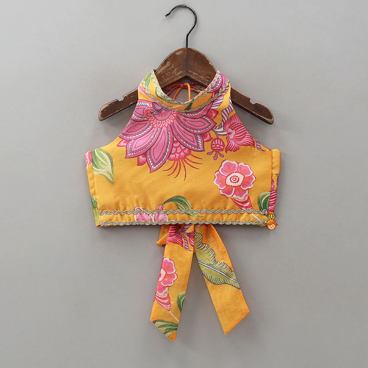 Floral Printed Halter Neck Crop Top And Lehenga