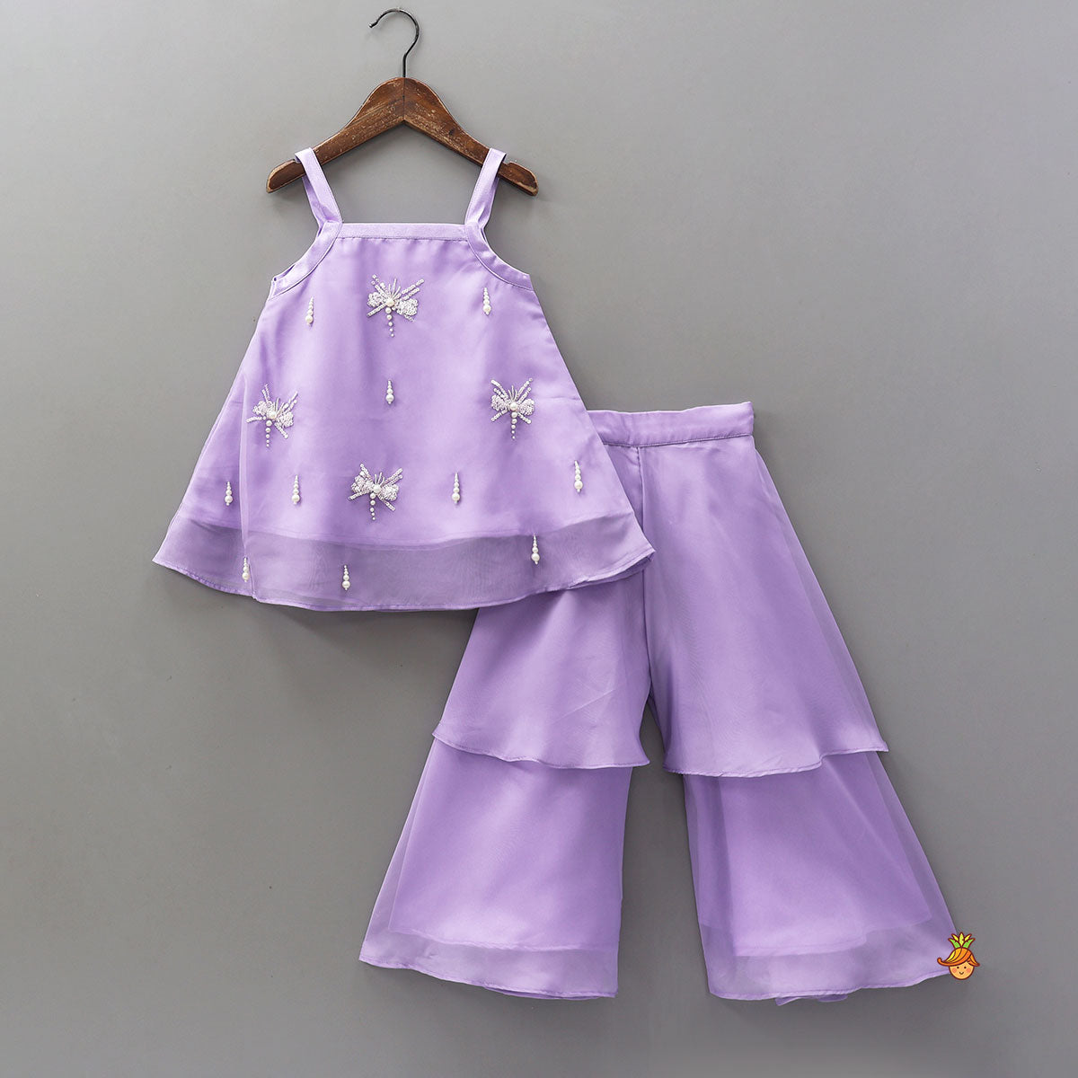 Sequin-Embellished Handcrafted Kurti And Layered Palazzo