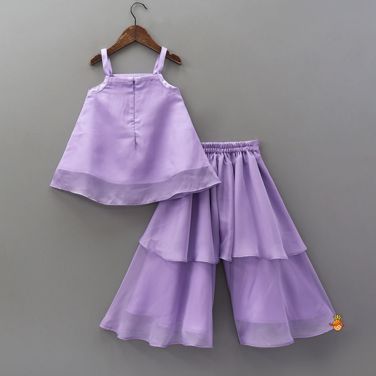 Sequin-Embellished Handcrafted Kurti And Layered Palazzo