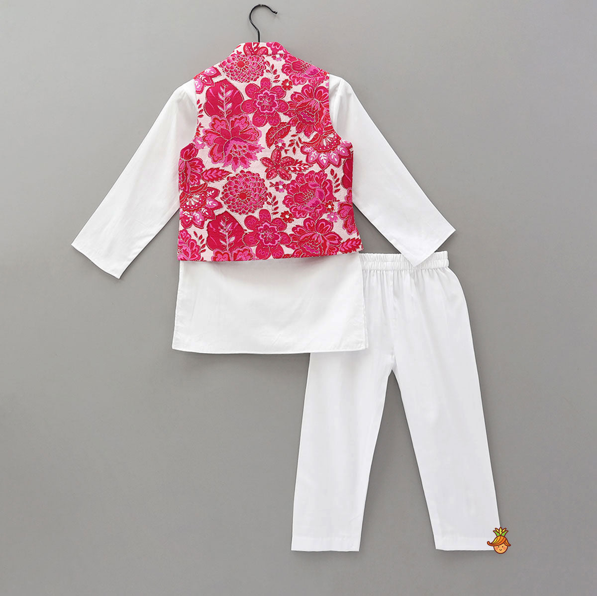 Ethnic Kurta With Adorable Floral Work Jacket And Pyjama