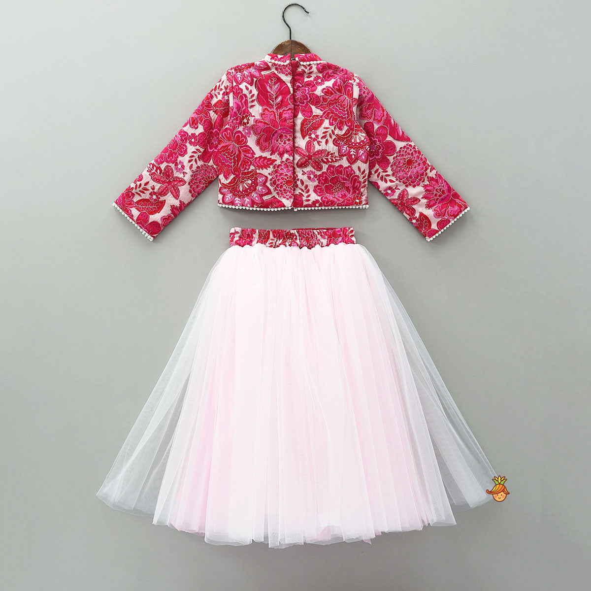 Stand Collar Elegant Top And Floral Tassels Embellished Lehenga