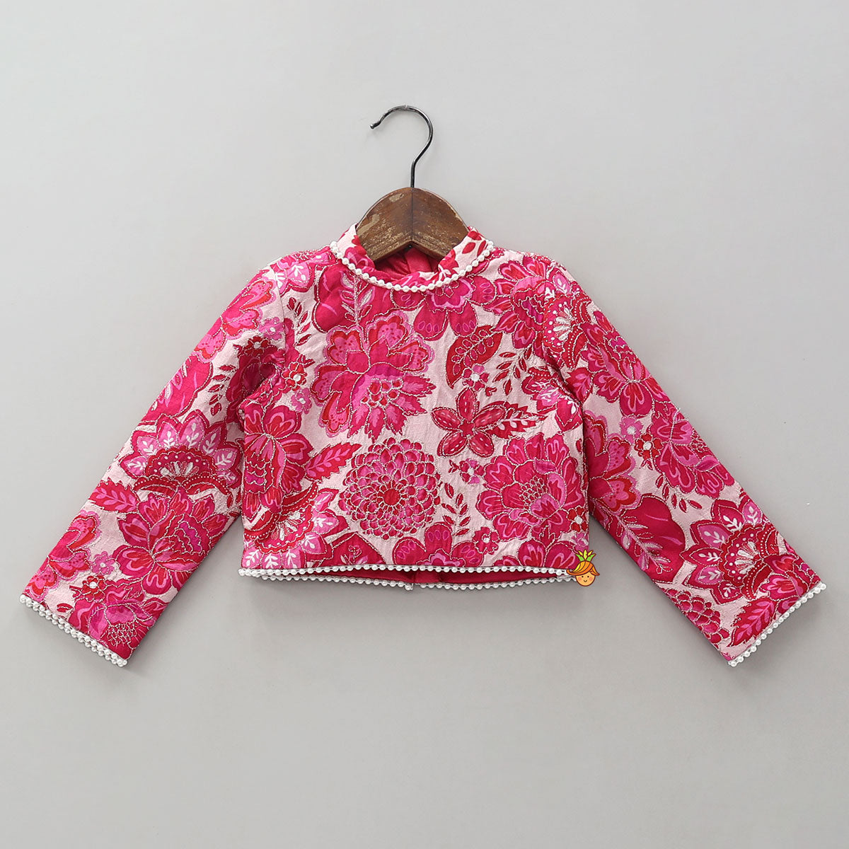 Stand Collar Elegant Top And Floral Tassels Embellished Lehenga