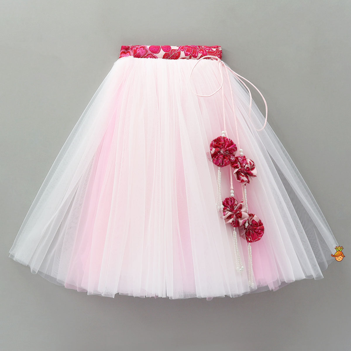 Stand Collar Elegant Top And Floral Tassels Embellished Lehenga