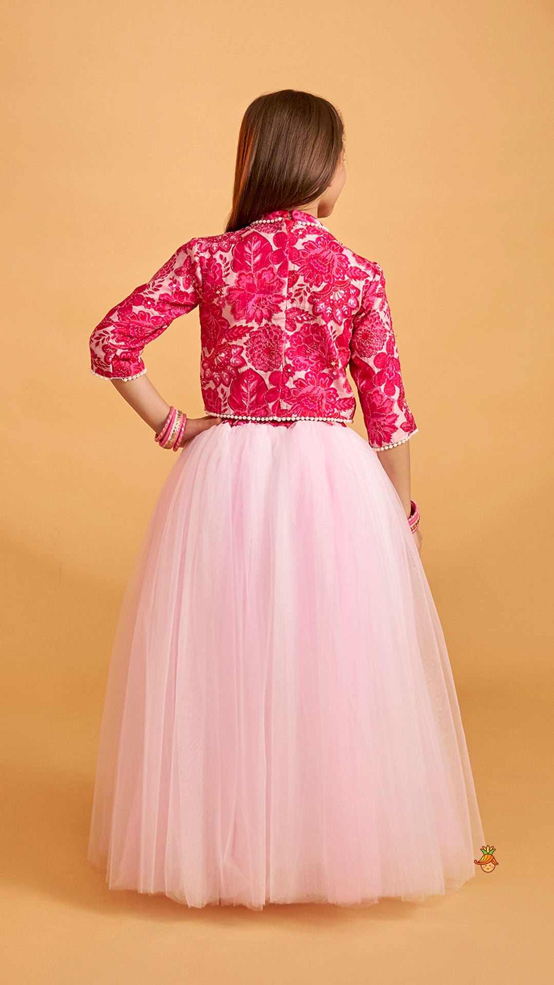 Stand Collar Elegant Top And Floral Tassels Embellished Lehenga