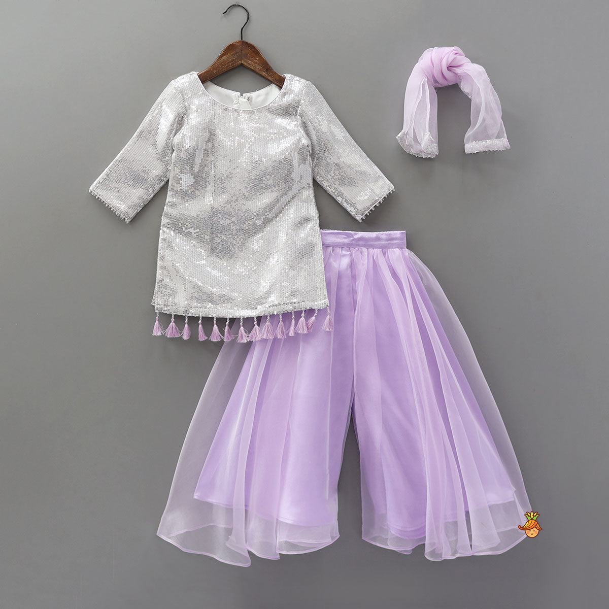 Heavy Sequined Kurti With Shimmery Palazzo And Matching Dupatta