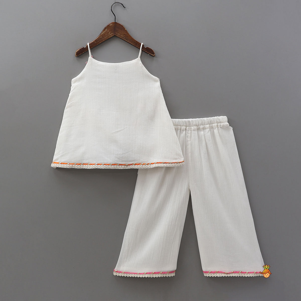 Colourful Pom Pom?Enhanced Top And Palazzo-Style Pant With Contrasting Dupatta