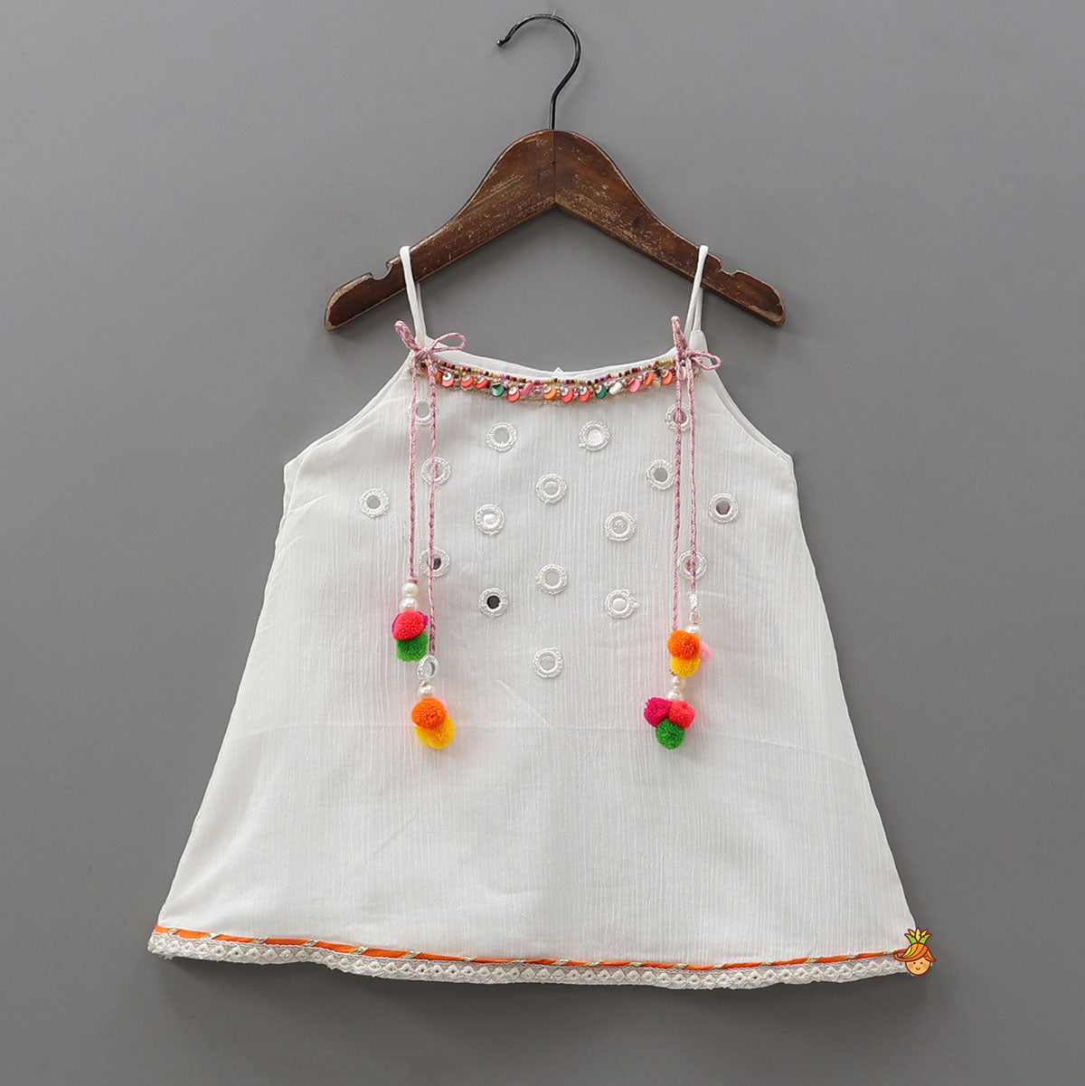 Colourful Pom Pom?Enhanced Top And Palazzo-Style Pant With Contrasting Dupatta