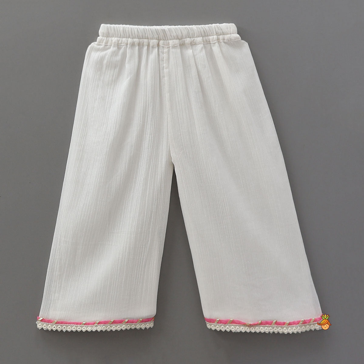 Colourful Pom Pom?Enhanced Top And Palazzo-Style Pant With Contrasting Dupatta