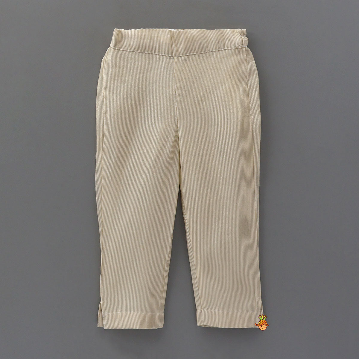 Shimmery Striped Kurti And Pant With Net Dupatta