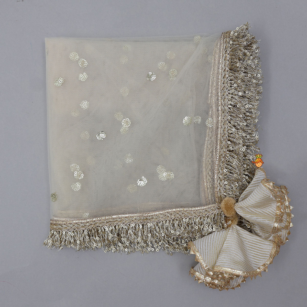 Shimmery Striped Kurti And Pant With Net Dupatta