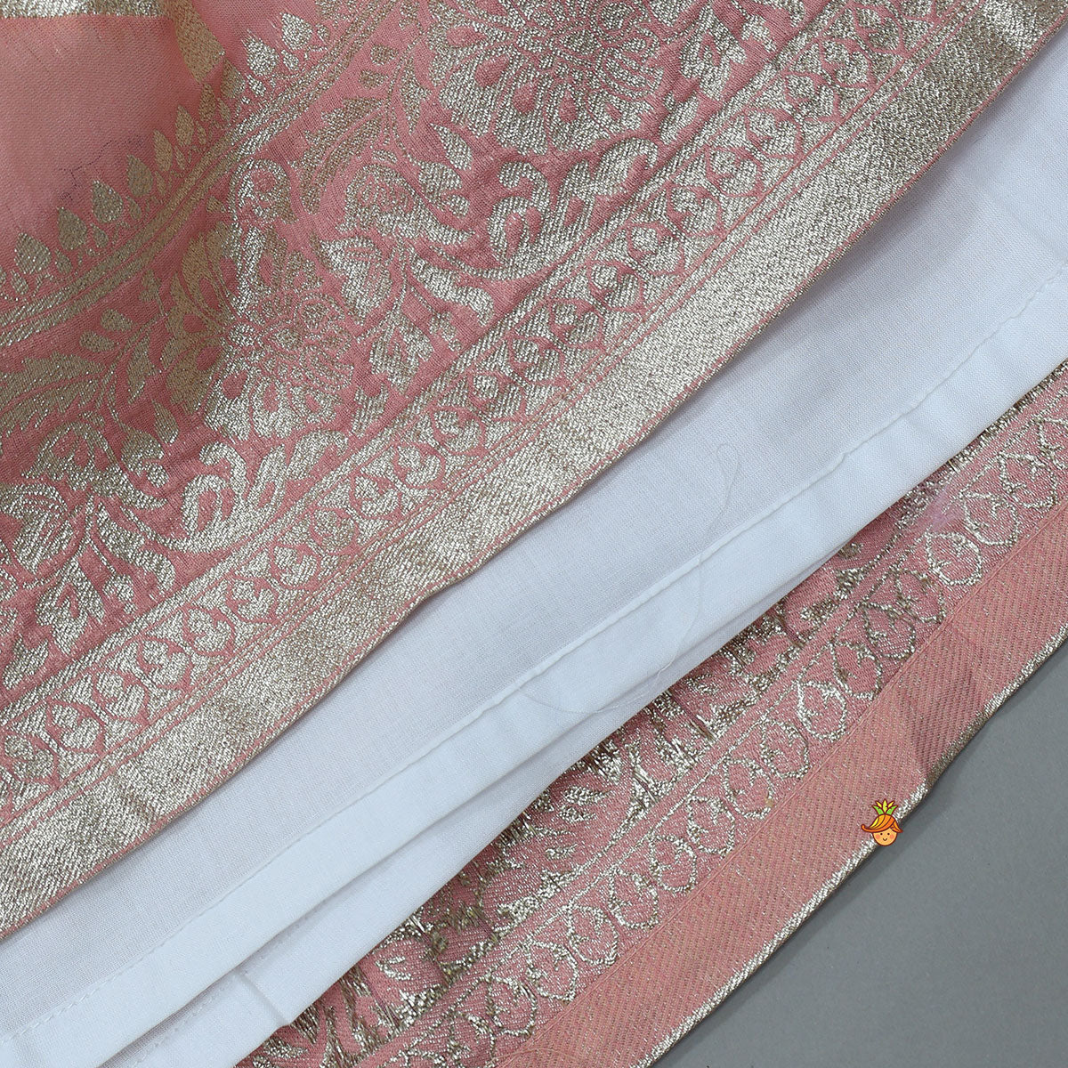 Gota Lace Detailed Yoke Kurti And Brocade Lehenga With Net Dupatta