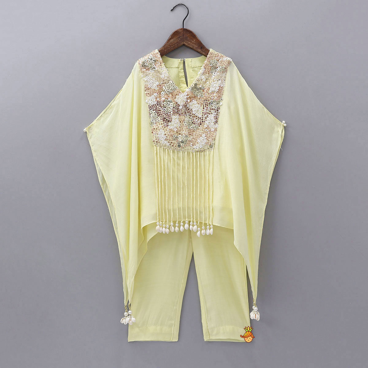 Yoke-Embroidered Kaftan Kurti And Pant