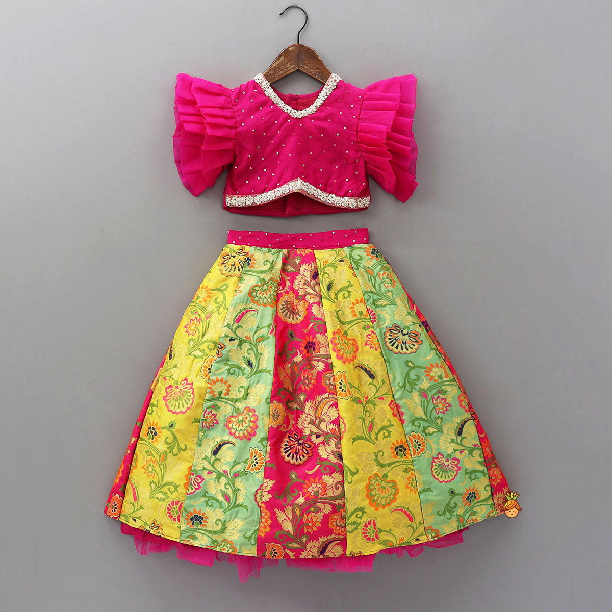 Sequins Work Organza Top And Brocade Lehenga