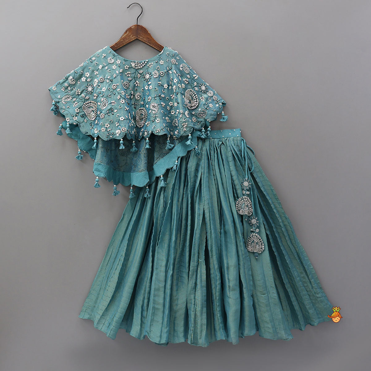 Heavy Embroidered High-Low Shimmery Top And Lehenga