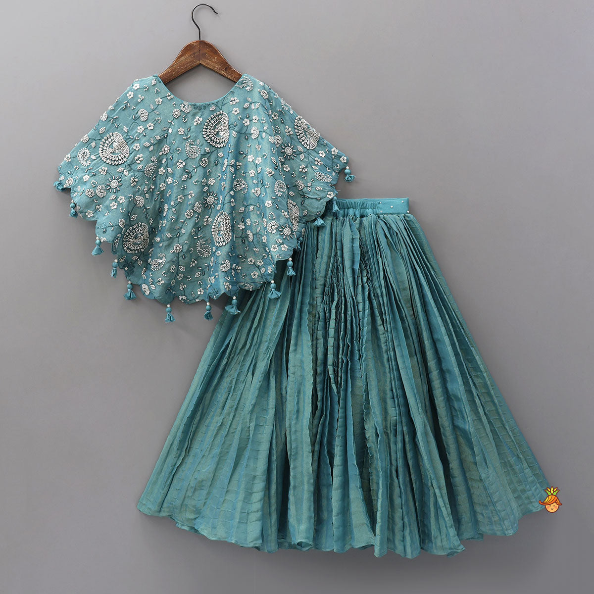 Heavy Embroidered High-Low Shimmery Top And Lehenga