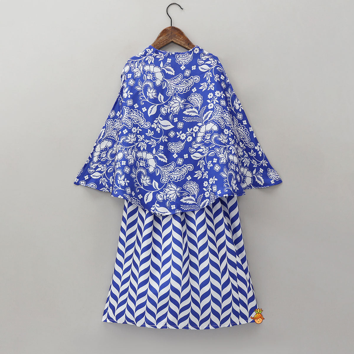 Strappy Crop Top And Dhoti Style Skirt With Printed Matching Cape