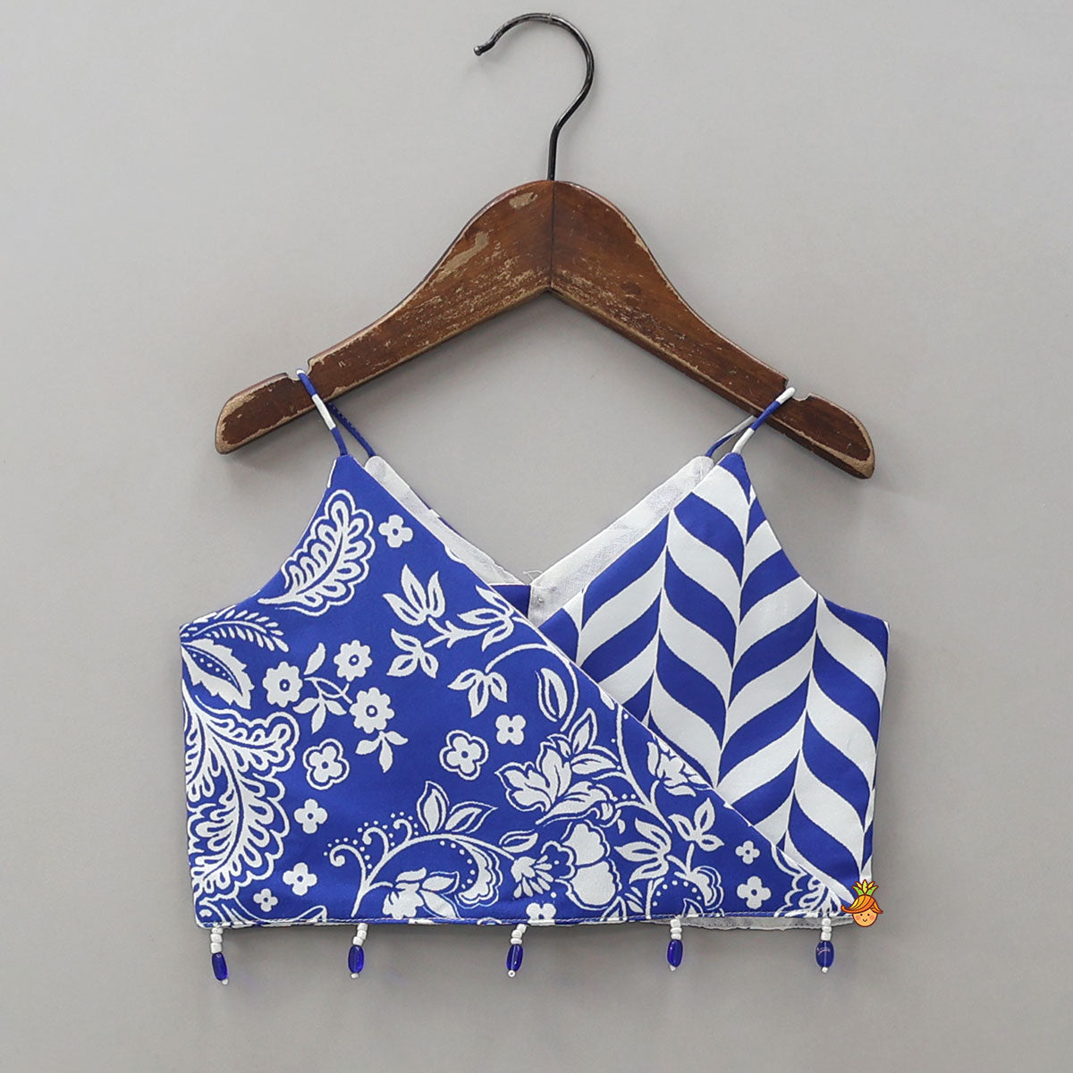 Strappy Crop Top And Dhoti Style Skirt With Printed Matching Cape