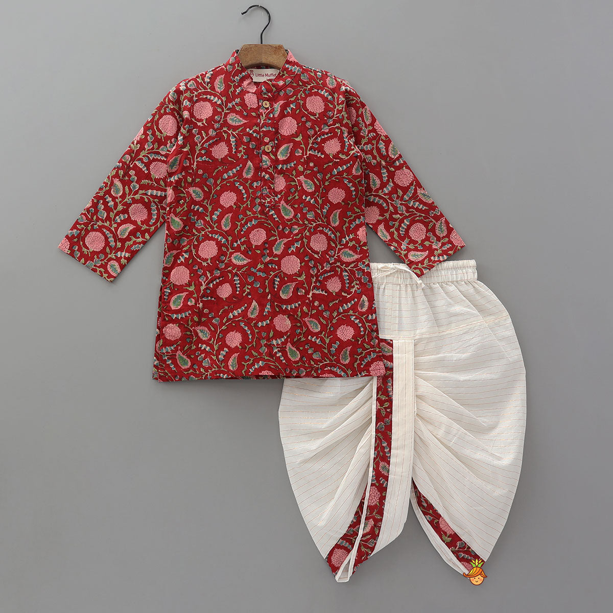 Ethnic Kurta With Loop Buttons Detail Jacket And Dhoti