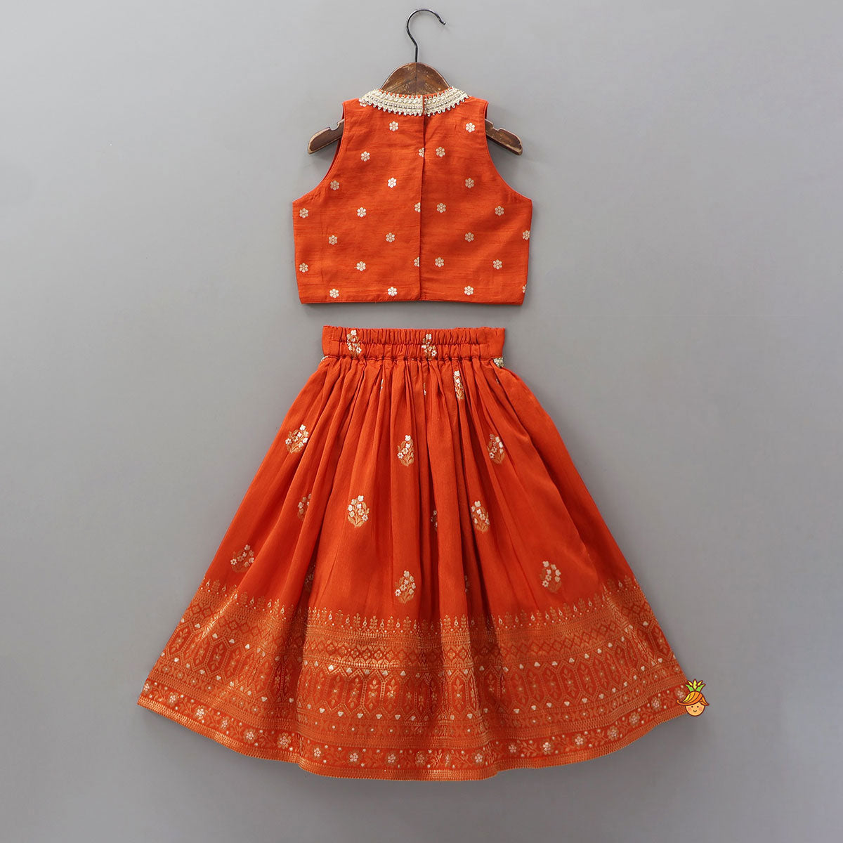 Beautiful Floral Motif Work Top And Lehenga With Matching Dupatta And Potli Bag