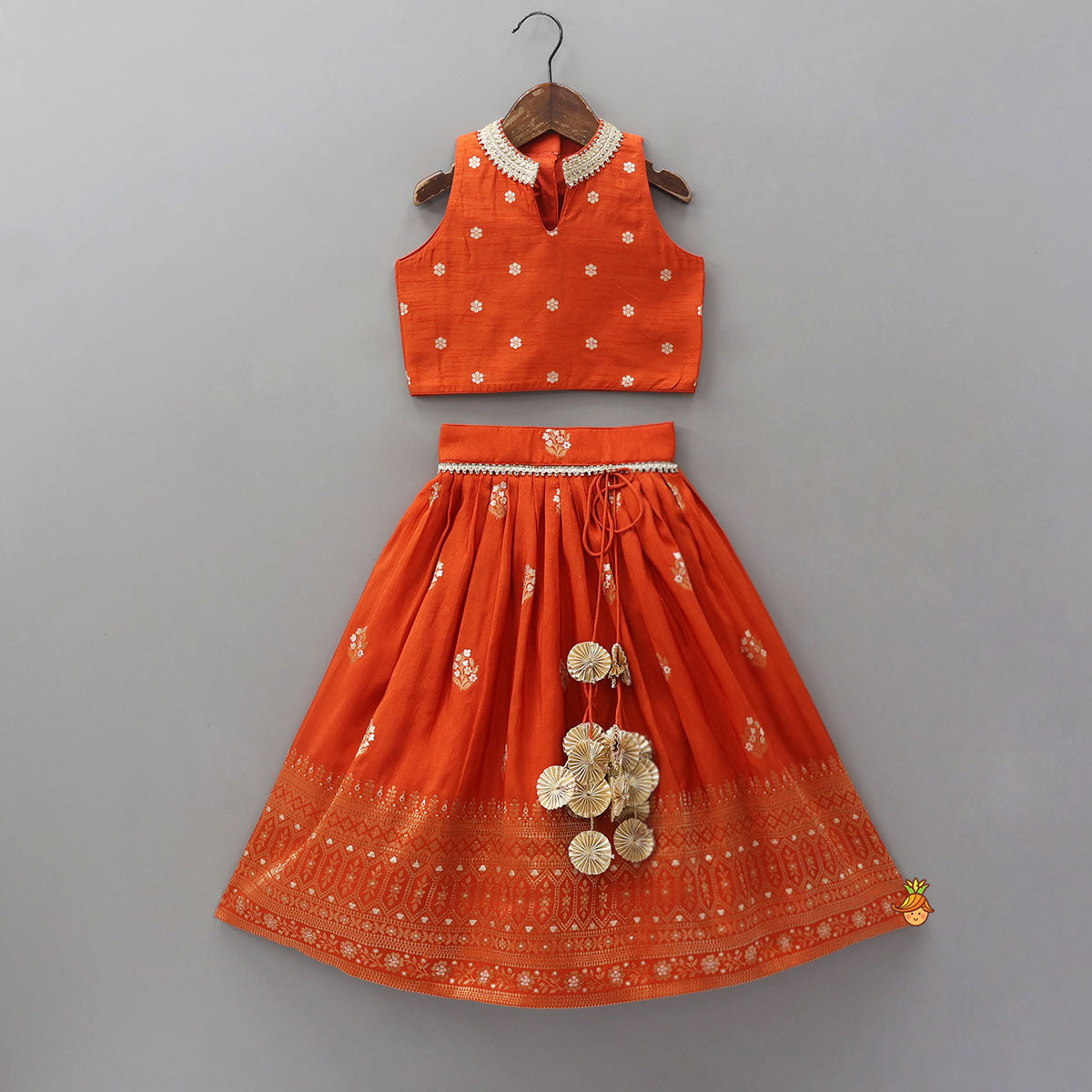 Beautiful Floral Motif Work Top And Lehenga With Matching Dupatta And Potli Bag