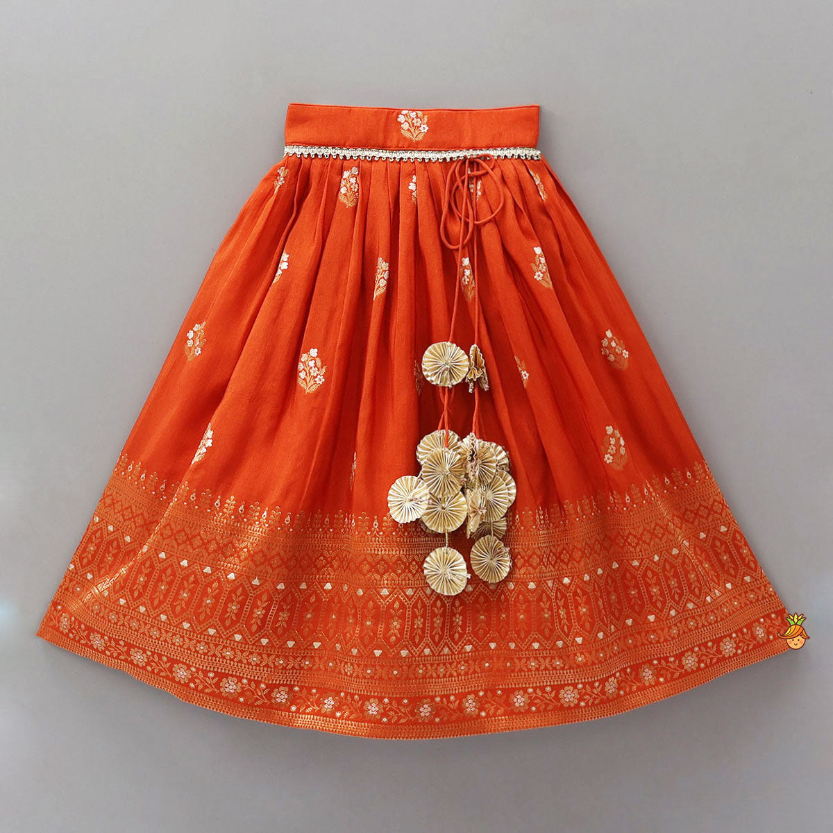 Beautiful Floral Motif Work Top And Lehenga With Matching Dupatta And Potli Bag