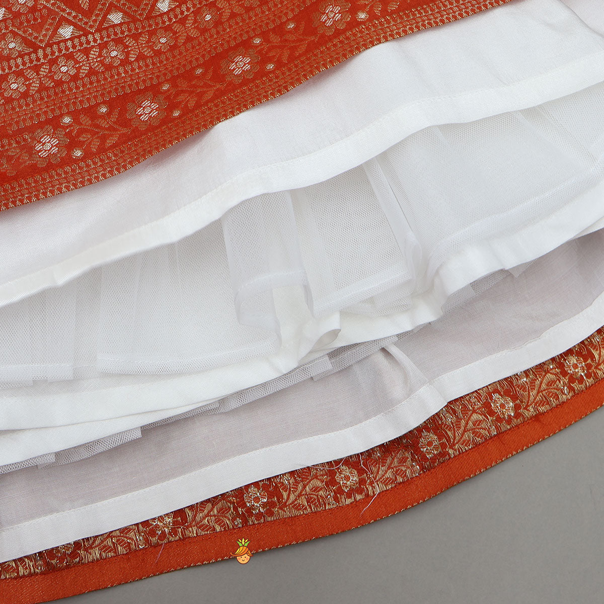 Beautiful Floral Motif Work Top And Lehenga With Matching Dupatta And Potli Bag