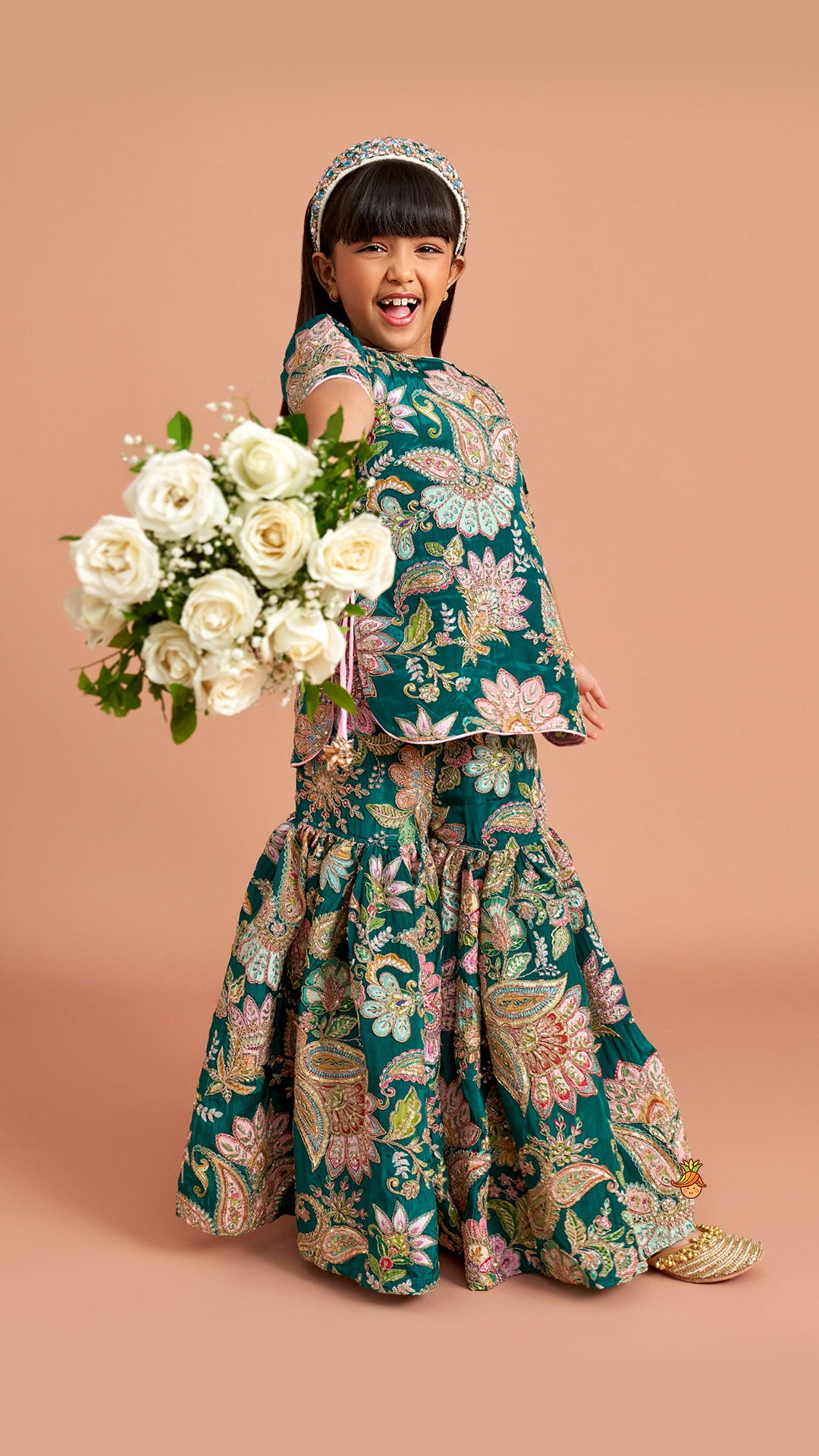 Side-Knot Detailed Elegant Kurti And Sharara With Matching Dupatta