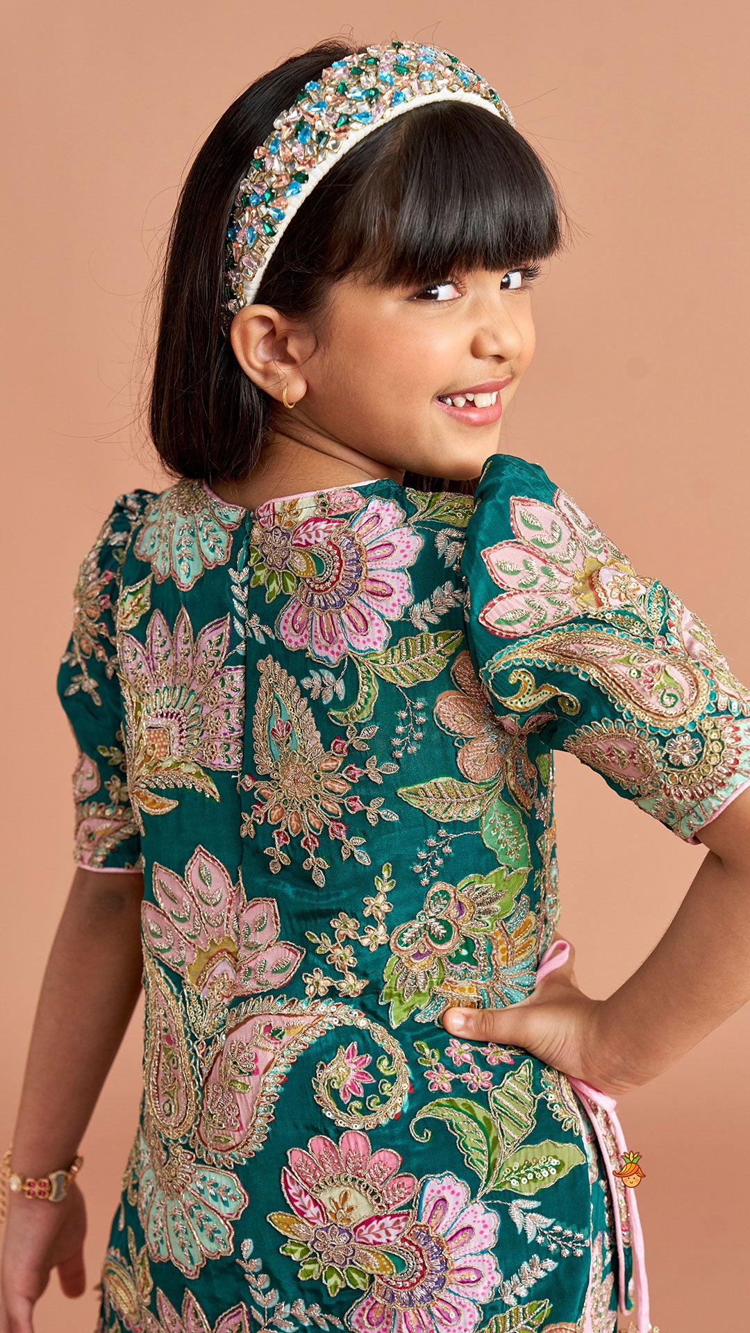 Side-Knot Detailed Elegant Kurti And Sharara With Matching Dupatta