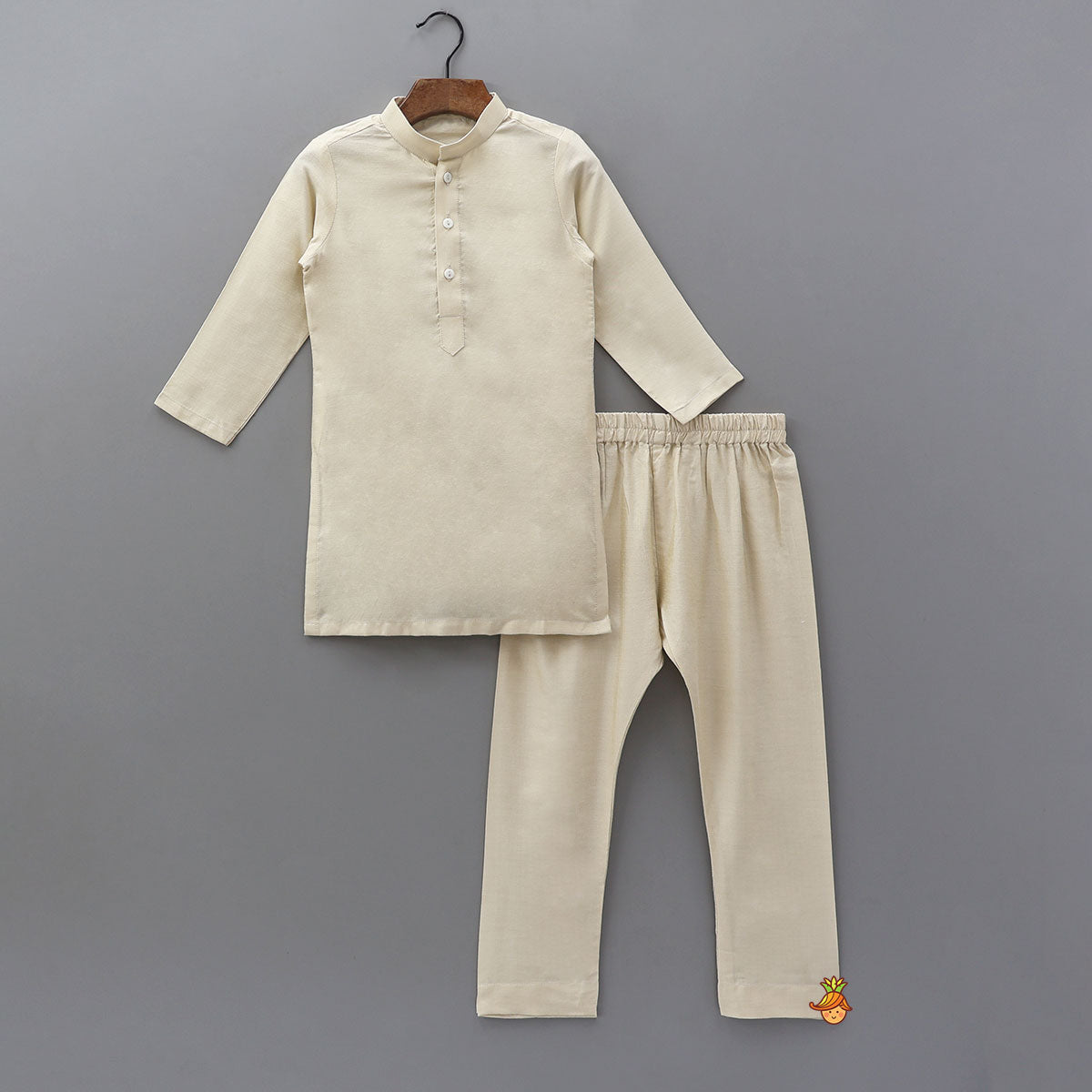 Kurta And Diagonal Button Detail Jacket With Pyjama