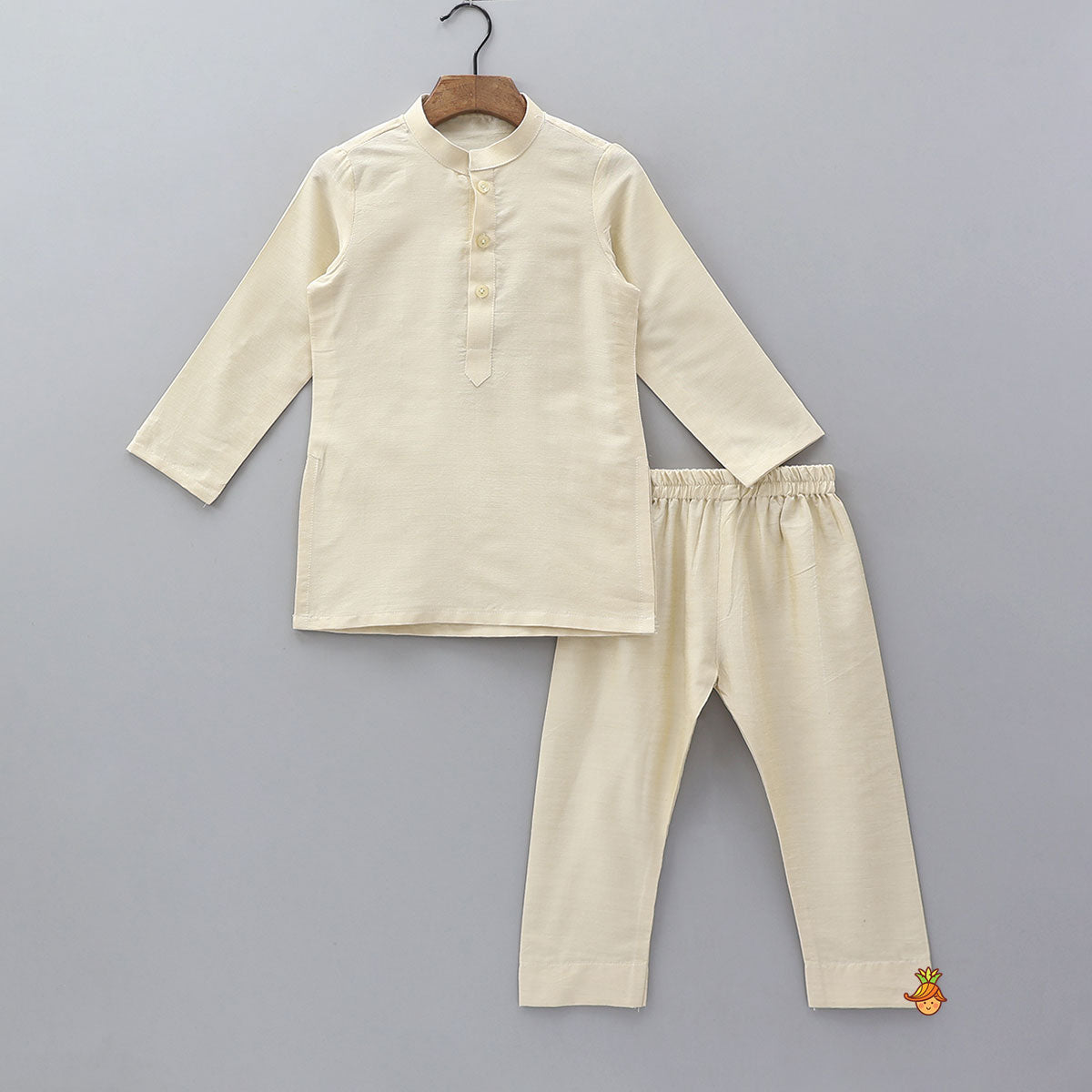 Ethnic Kurta And Diagonal Faux Button Detail Jacket With Pyjama