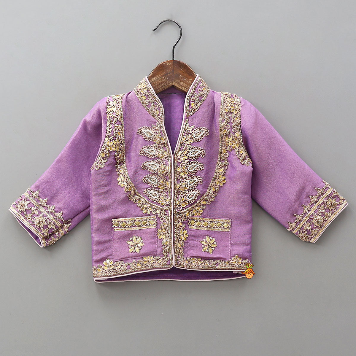 Jacket-Style Embroidered Shimmery Top And Lehenga