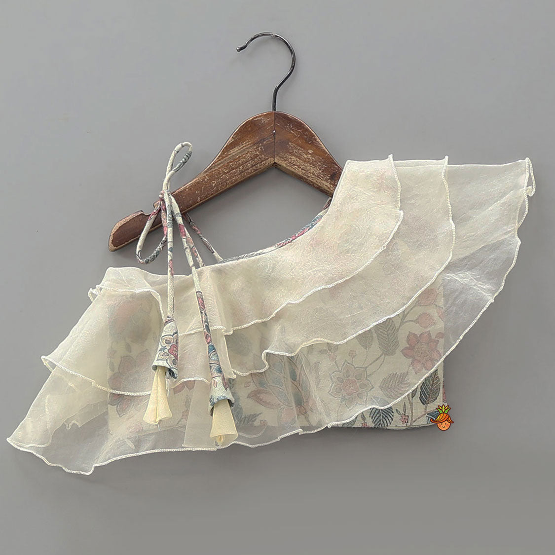 One-Shoulder Organza Layered Top And Lehenga