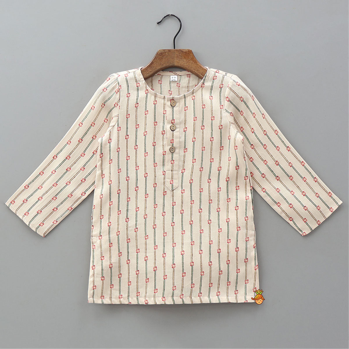 Pocket Detail Kurta With Printed Jacket And Pyjama