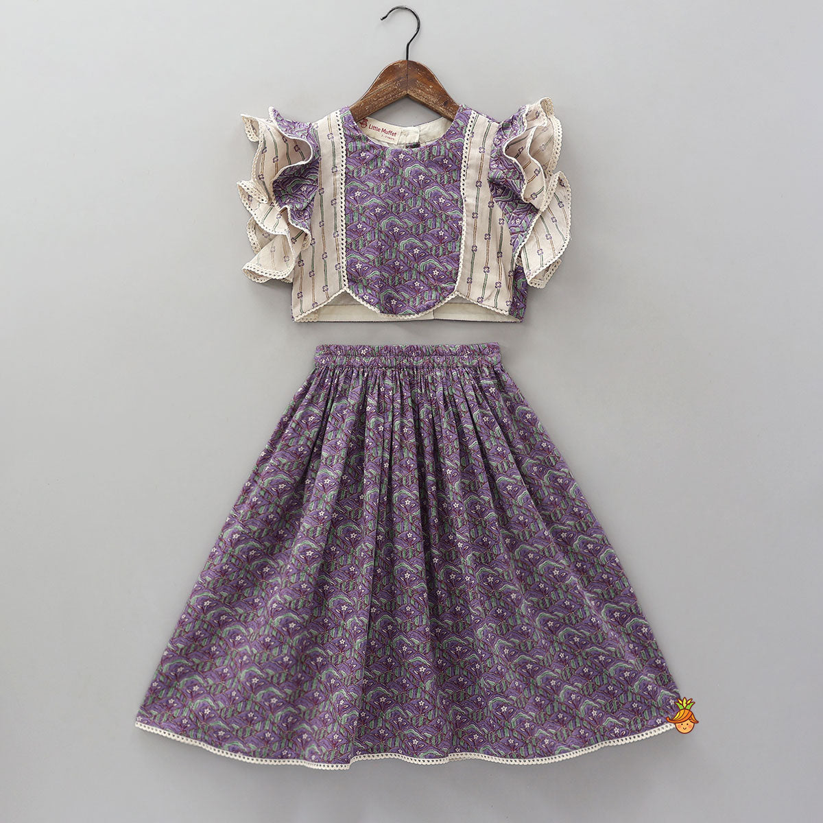 Frilly Sleeves Detailed Cotton Top And Lehenga