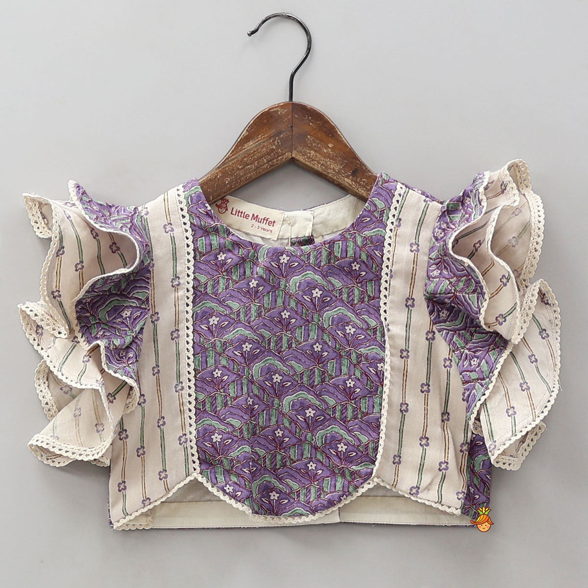 Frilly Sleeves Detailed Cotton Top And Lehenga