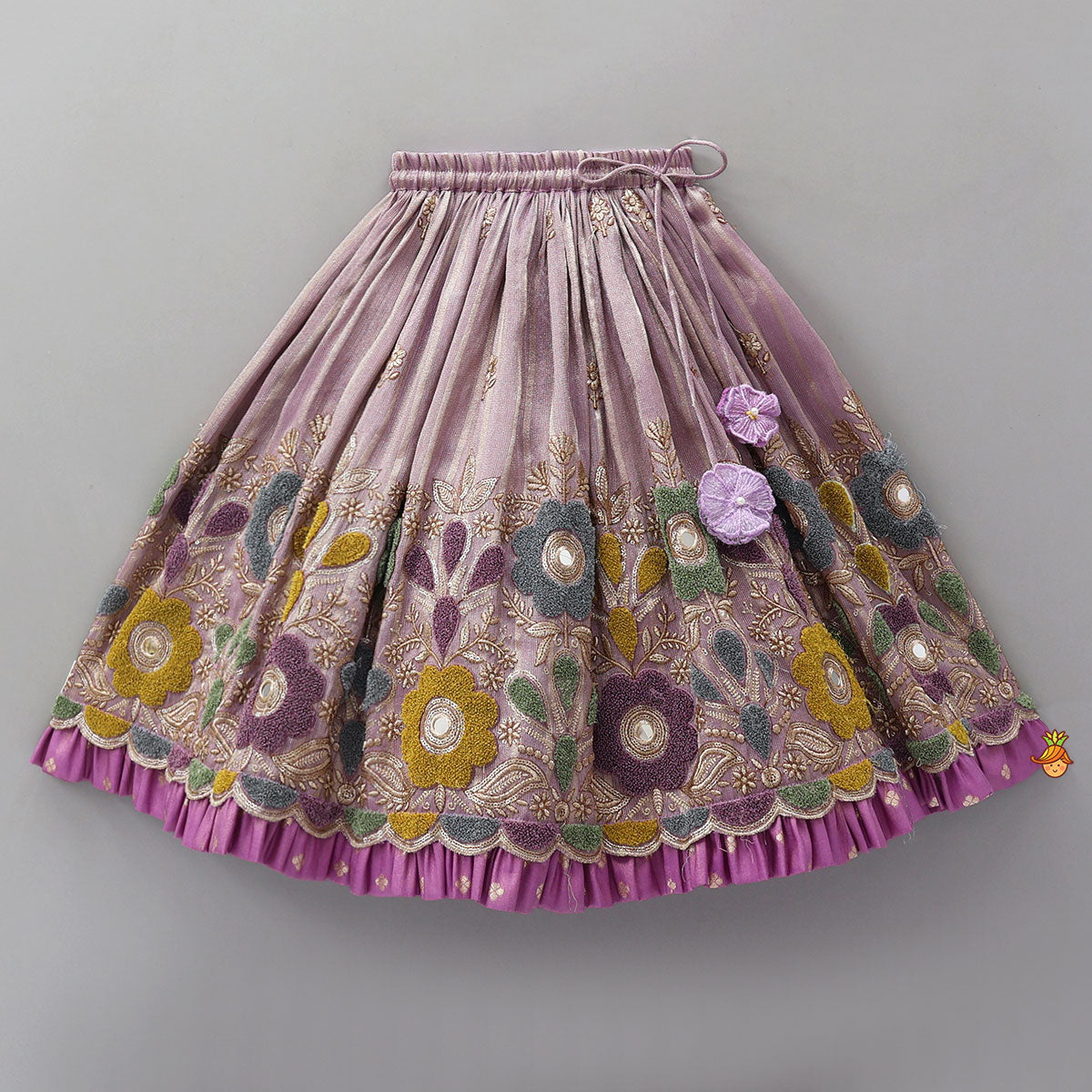 Pleated Armhole Top And Shimmery Lehenga With Matching Net Dupatta