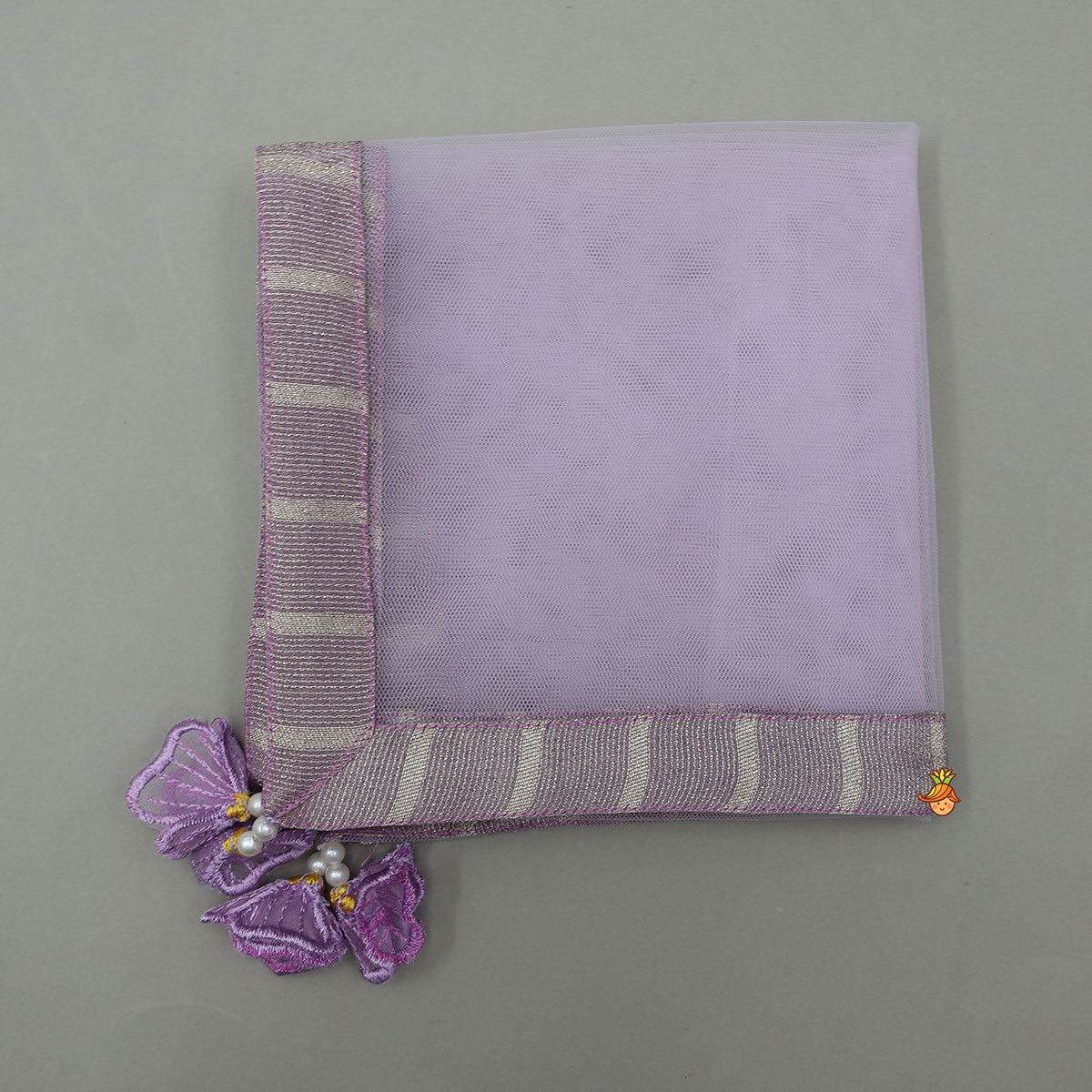 Pleated Armhole Top And Shimmery Lehenga With Matching Net Dupatta