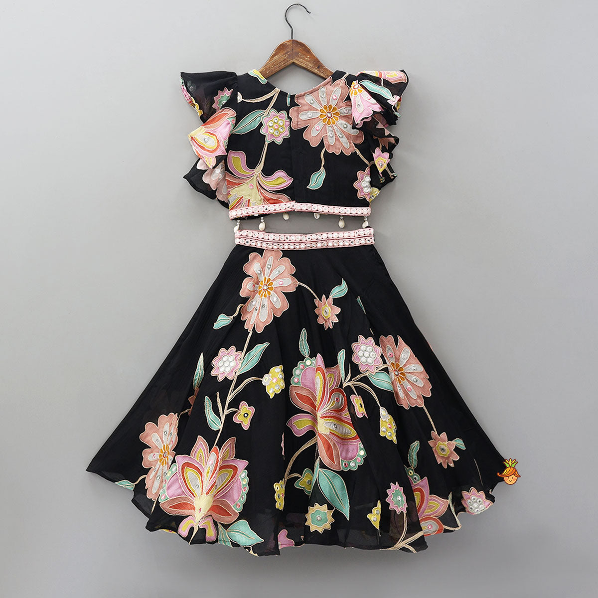 Floral Printed And Embroidered Top With Matching Lehenga And Organza Dupatta