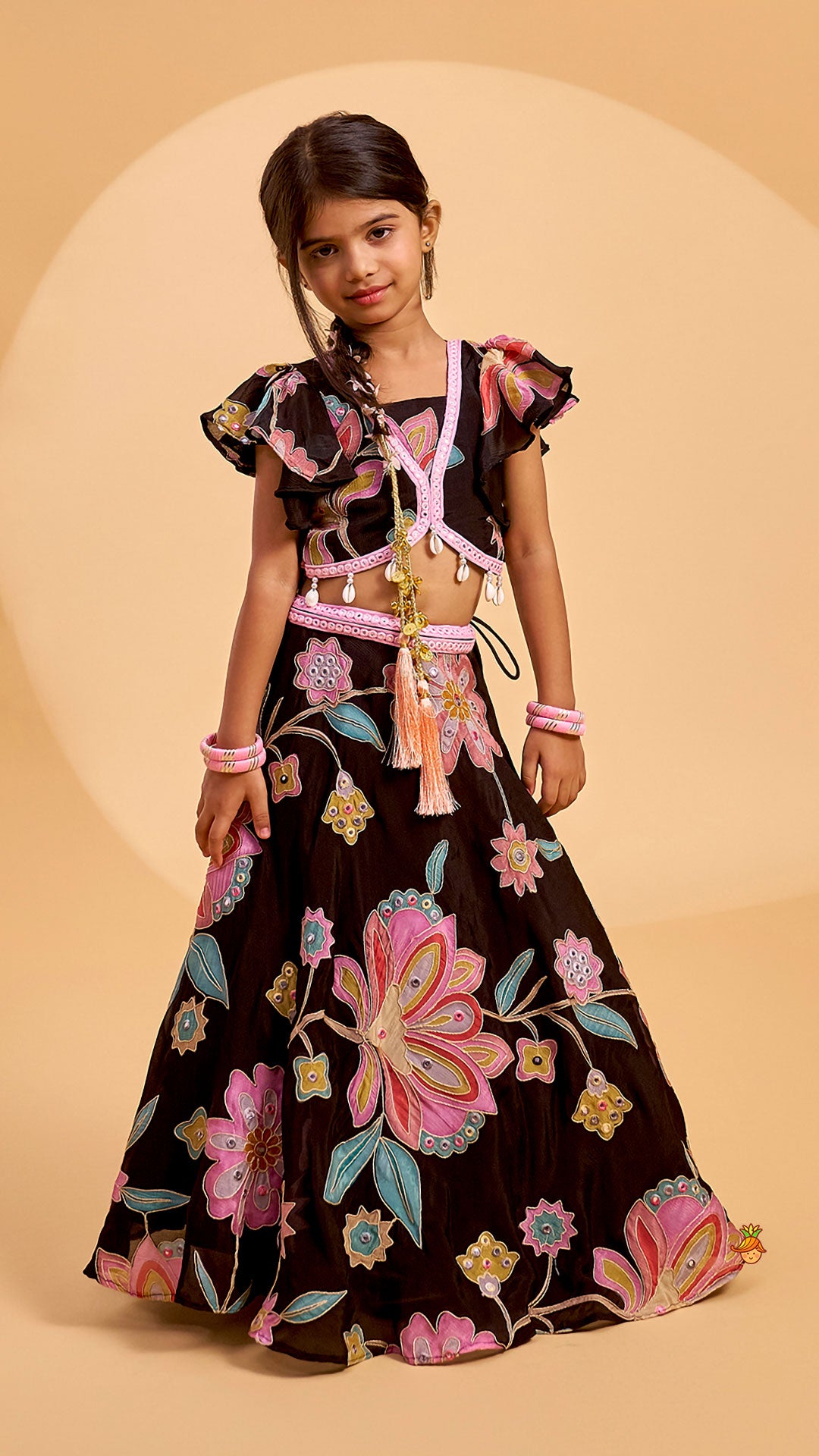 Floral Printed And Embroidered Top With Matching Lehenga And Organza Dupatta