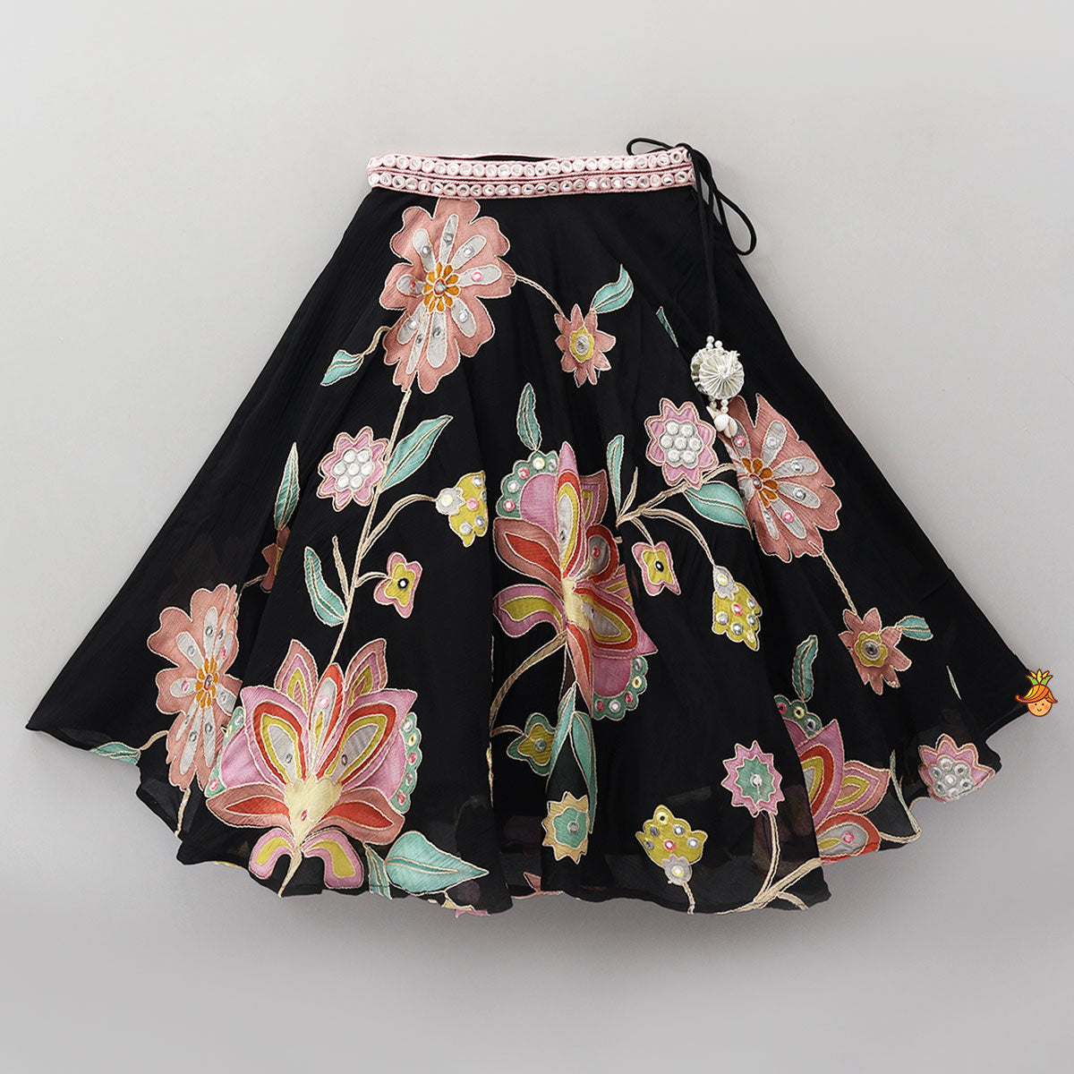 Floral Printed And Embroidered Top With Matching Lehenga And Organza Dupatta