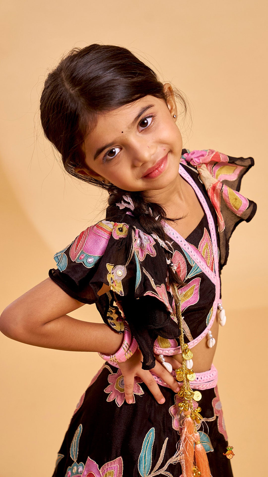 Floral Printed And Embroidered Top With Matching Lehenga And Organza Dupatta